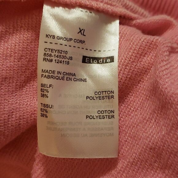 đ
șElodie Womens Crew Neck Longâ Sleeve Pullover SweatshirtâPink Size XL NWT - Picture 4 of 4